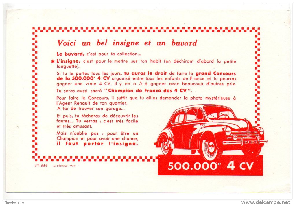Buvard - 500.000e  4 CV - Automobil
