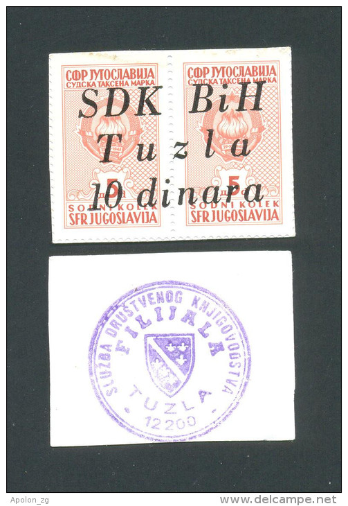 BOSNIA - BOSNIEN UND HERZEGOWINA,  10 Dinara ND(1992) UNC , SDK BIH -TUZLA , Rare War Time Emergency Note - Bosnië En Herzegovina