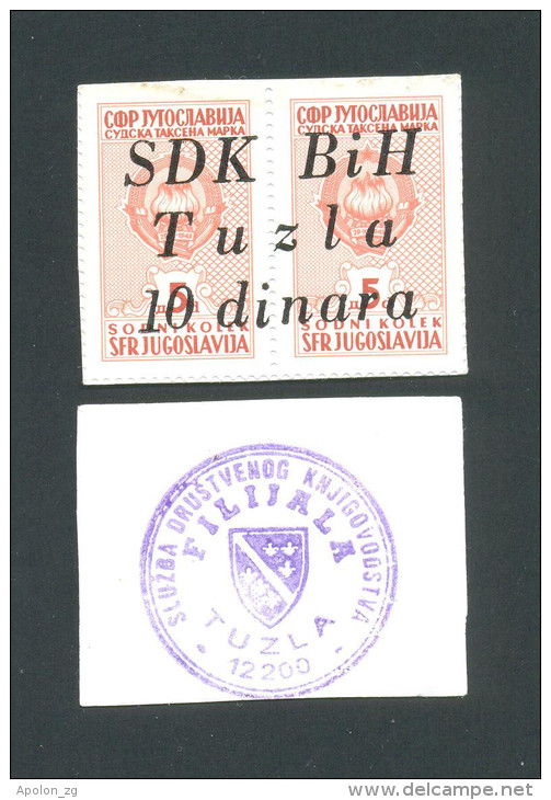 BOSNIA - BOSNIEN UND HERZEGOWINA,  10 Dinara ND(1992) UNC , SDK BIH -TUZLA , Rare War Time Emergency Note - Bosnia Y Herzegovina