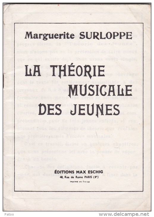 LA THEORIE MUSICALE DES JEUNES DE MARGUERITE SURLOPE /ED. ESCHIG  /TRES INTERESSANT - Opera