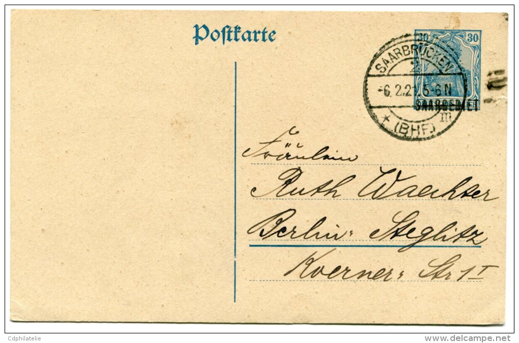 SARRE ENTIER POSTAL OBLITERE - Postal Stationery