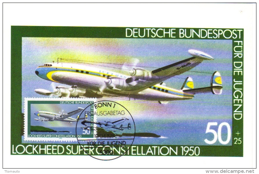 Deutsche Bundespost Maximum Card  -  Lockheed Super Constellation  -  1950  -  Premier Jour - Aerei