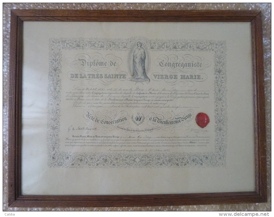 France 1881 "" Diplome De Congréganiste - De La Très Sainte Vierge Marie " Tableau - Diploma's En Schoolrapporten