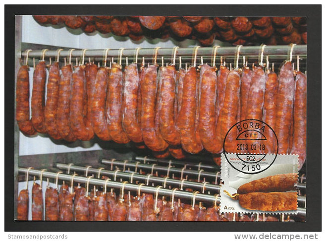 Portugal Carte Maximum Saucisse De Borba Alentejo Porc Cochon Gastronomie 2013 Sausage Maxicard Pork Pig Gastronomy - Cartes-maximum (CM)