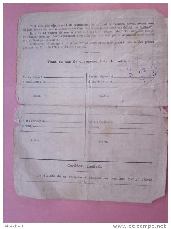 1932 Alger Récépissé Demande Carte Identité Travailleur + Photo Permis Séjour Né Sénija Espagne Réfugié Espagnol - Historische Documenten