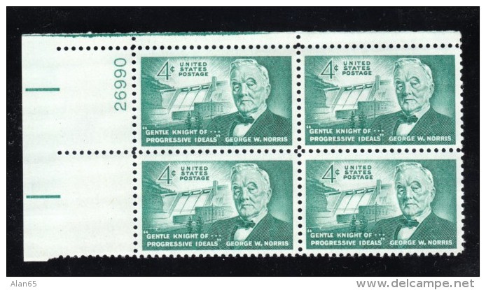 #1184, #1185, #1186 Lot Of 3 Plate # Block Of 4 US Postage Stamps Senator Norris, Naval Aviation, Workmen's Compensation - Numéros De Planches