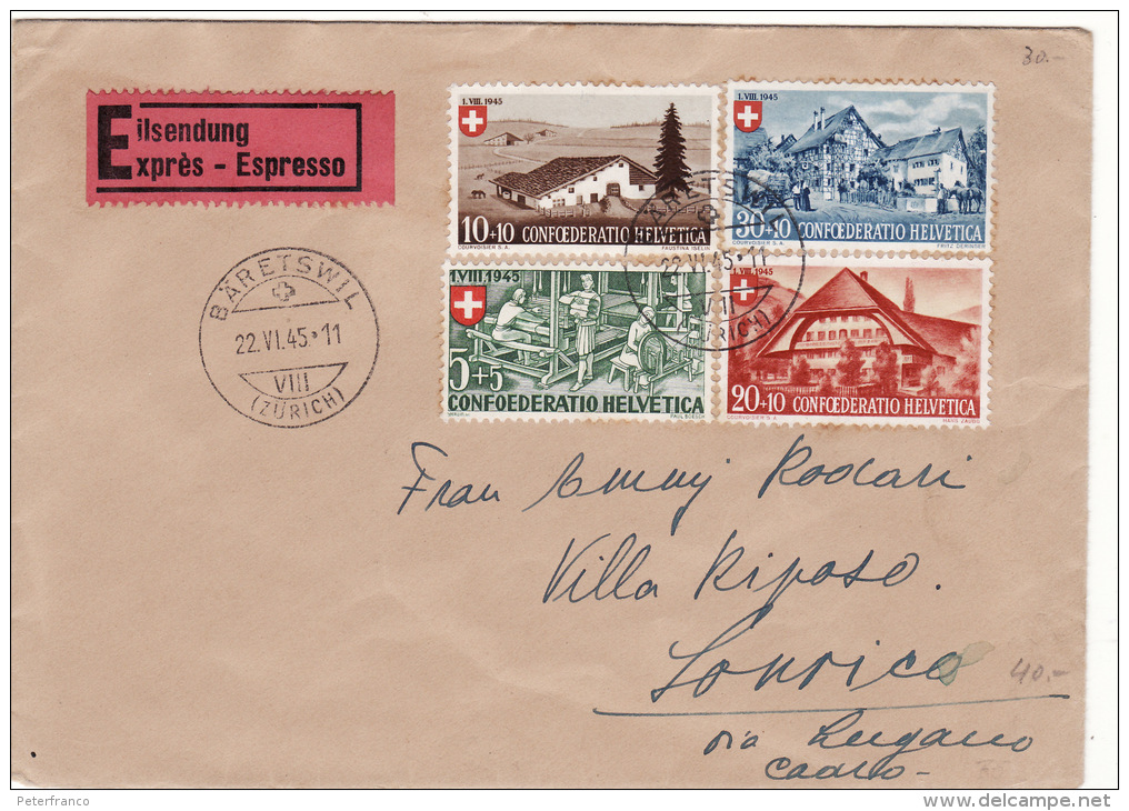 1945 Svizzera - Pro Patria - Storia Postale