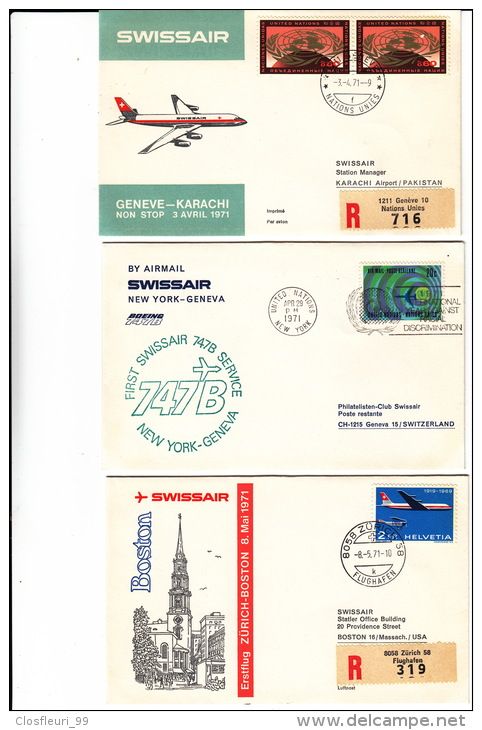 Collection SWISSAIR - 23 Lettres (18) Recommandées  De 1ers Vols Aviation. Cachets Arrivée, Cote 220.- CHF - First Flight Covers