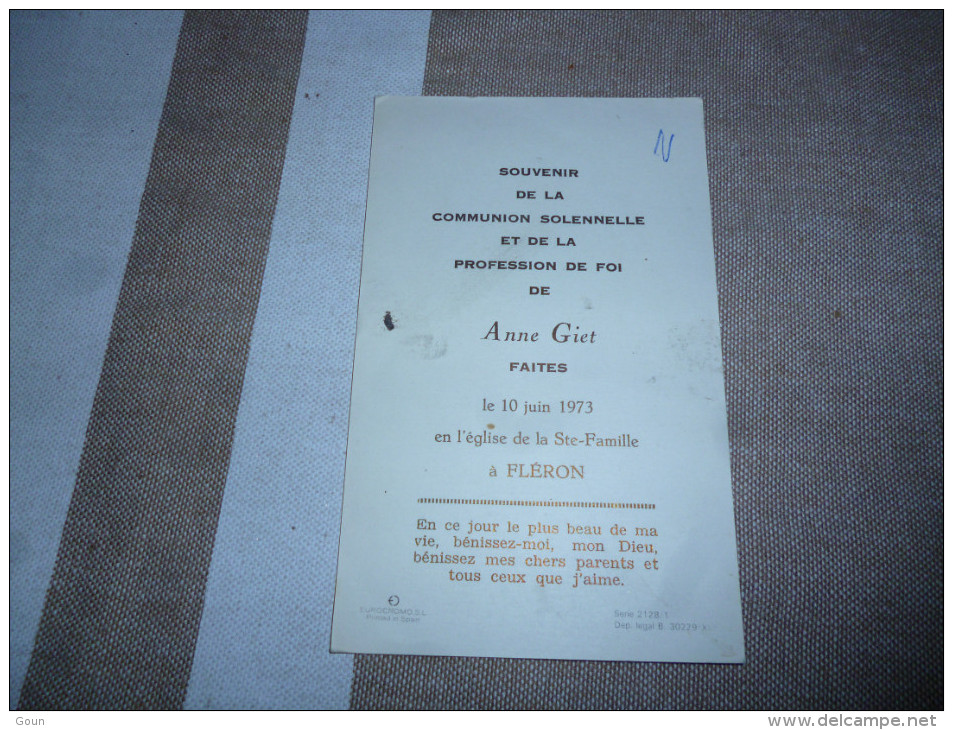 Souvenir Communion Anne GIET 1973 Fléron - Kommunion Und Konfirmazion