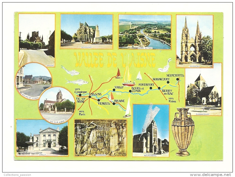 Cp, Carte Géographique, Vallée De L´Aisne, Voyagée 1990 - Landkarten