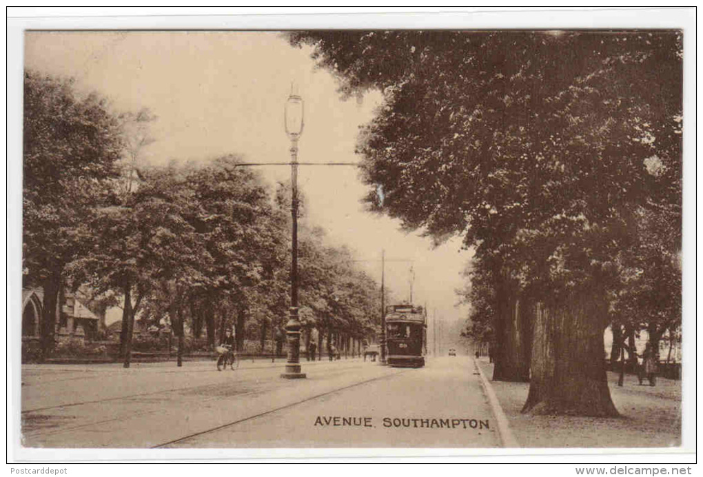 Tram Avenue Scene Southampton UK 1910c Postcard - Southampton