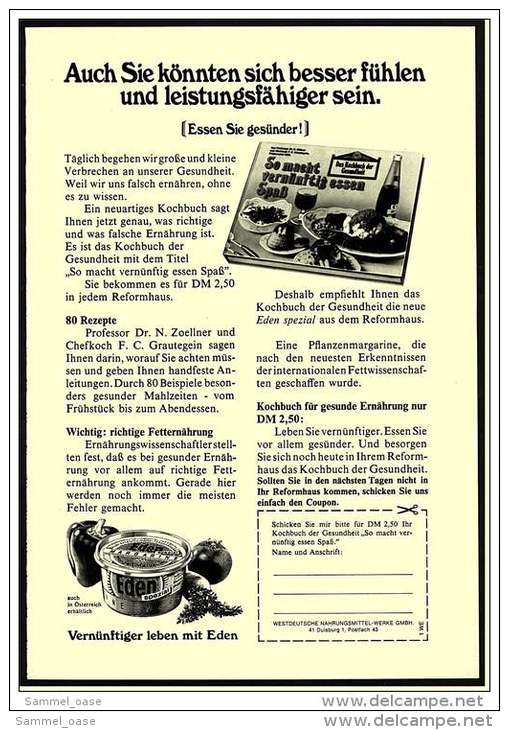 Reklame Werbeanzeige  ,  Eden Margarine  -  Auch Sie Könnten Sich Besser Fühlen..... ,  Von 1969 - Sonstige & Ohne Zuordnung