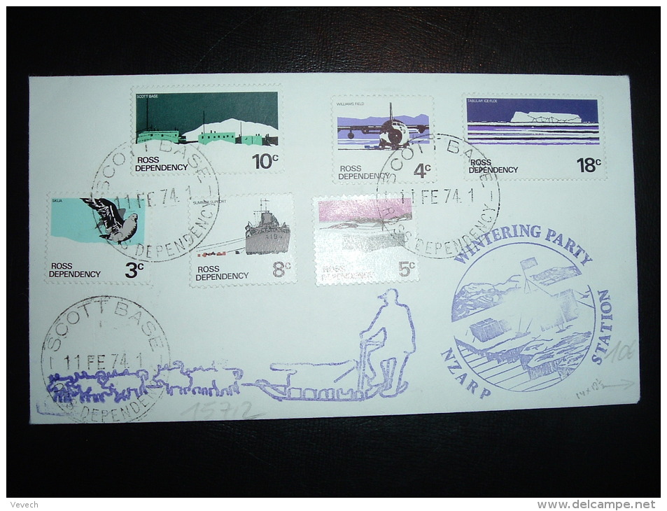 LETTRE TP ROSS DEPENDENCY  18C + 10C + 8C + 5C + 4C + 3C OBL; 11 FE 74 SCOTT BASE ROSS DEPENDENCY + NZARP STATION - Covers & Documents