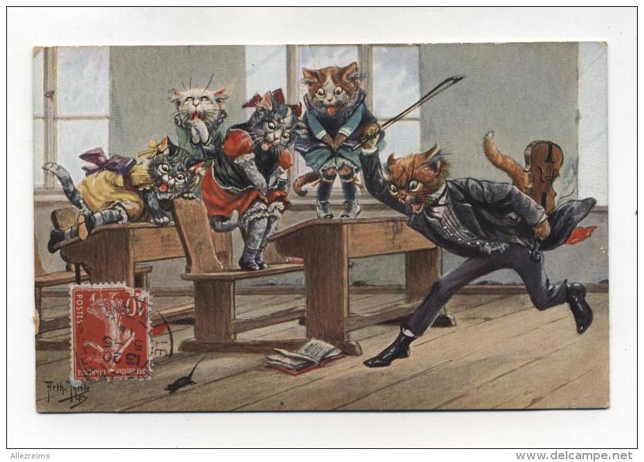 CPA Illustrateur : THIELE Arthur   Chat Humanisé à L´école  1914    A  VOIR  !!!!! - Thiele, Arthur