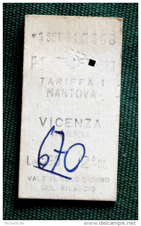 Billet  Train VICENZA- MANTOVA 1966  Col Schnabel - Europe