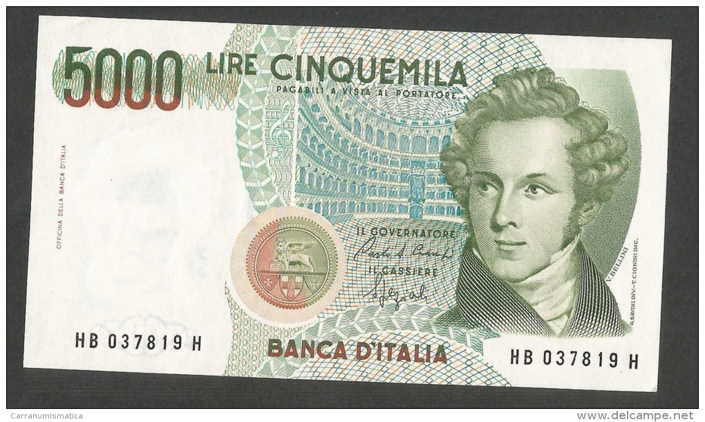 REPUBBLICA ITALIANA - 5000 Lire BELLINI - (Firme: Ciampi / Speziali) - 5000 Lire