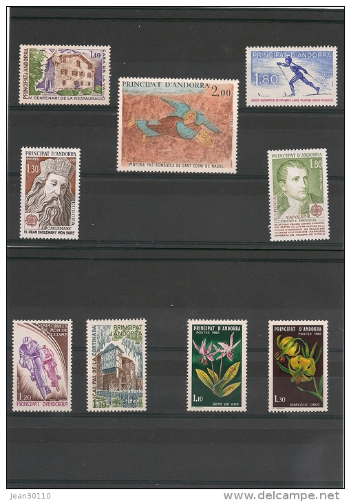 ANDORRE  Année Complète 1980 N° Y/T 282/290** Côte: 14,30 € - Volledige Jaargang