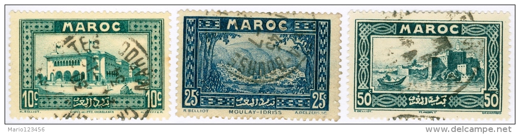 MAROCCO FRANCESE, FRENCH MOROCCO, MONUMENTI, 1933, FRANCOBOLLI USATI, Scott 128,131,135 - Usati