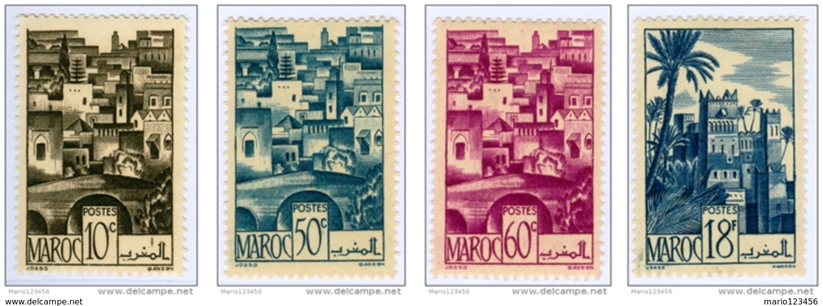 MAROCCO FRANCESE, FRENCH MOROCCO, MONUMENTI, 1947-1948, FRANCOBOLLI NUOVI (MLH*), Scott 221,223,243 - Unused Stamps