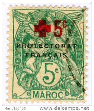 MAROCCO FRANCESE, FRENCH PROTECTORATE MOROCCO, TIPO BLANC, 1914, FRANCOBOLLO USATO, Scott B6, YT 59 - Usati