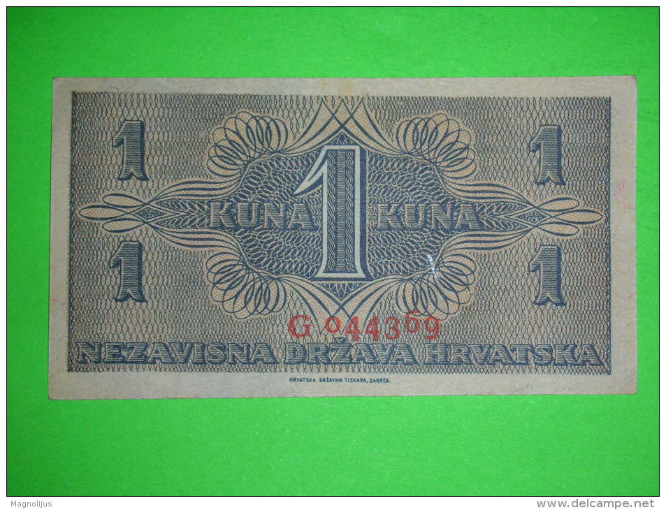 R!R!,Croatia,NDH,Hrvatska,WWII ,1942.,1 Kuna XF,banknote,paper Money,bill,vintage - Croatie