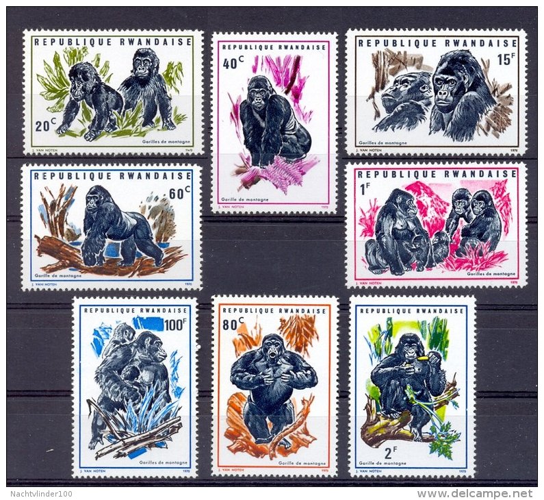 Myn014 FAUNA AAP APEN ZOOGDIEREN GORILLA MONKEYS MAMMALS APES AFFEN SINGES RWANDA 1970 PF/MNH - Gorilla