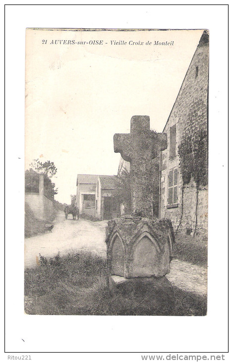 95 - AUVERS-SUR-OISE - Vieille Croix De Monteil - N°21 - Attelage Cheval Calèche Chien - 1935 - Auvers Sur Oise