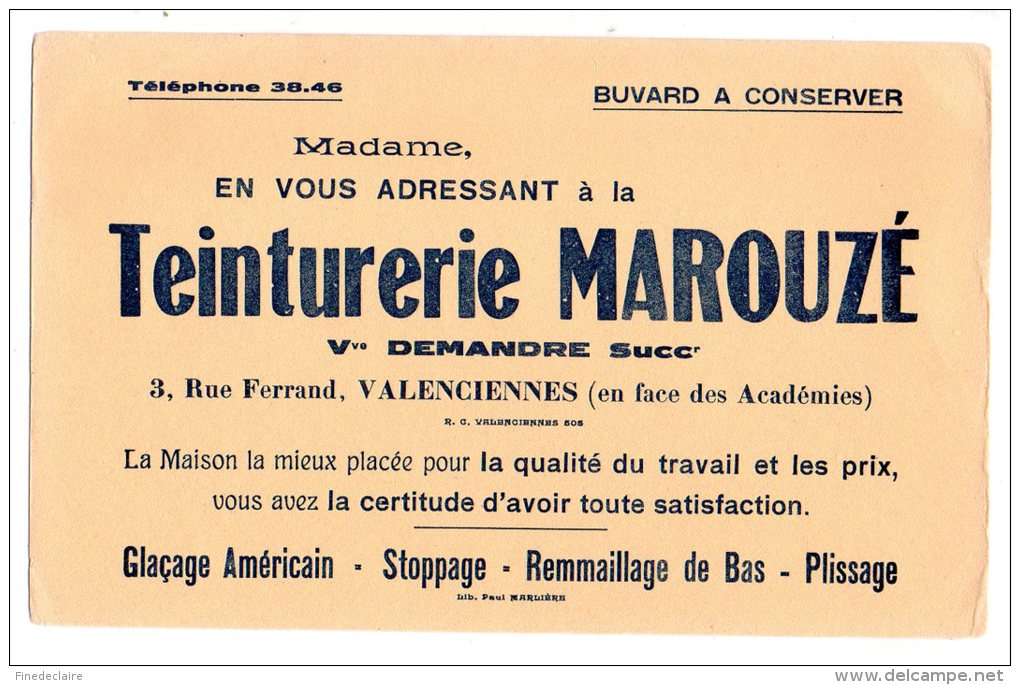 Buvard - Teinturerie Marouzé - Valenciennes - Textile & Vestimentaire
