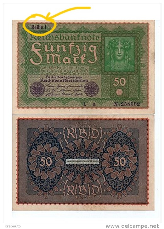 Allemagne - Billet 50 Marks 1919 , Reihe (=Série) 1 - 50 Mark