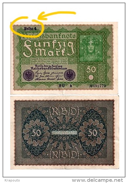 Allemagne - Billet 50 Marks 1919 , Reihe (=Série)  4 - 50 Mark