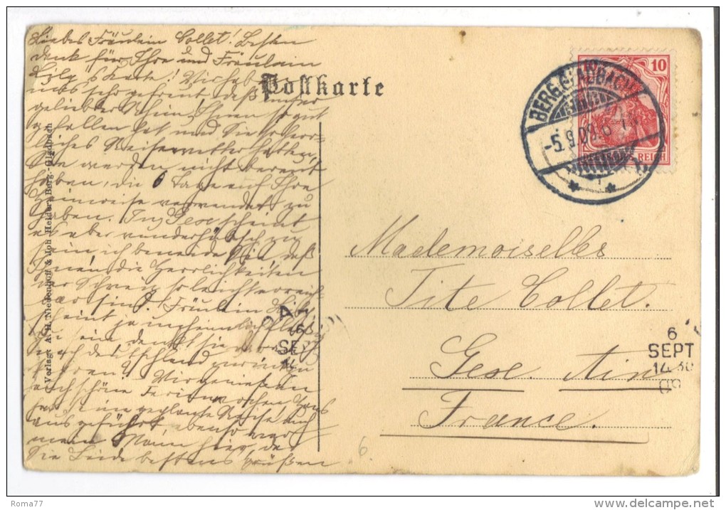 VER2892 - GERMANIA Cartolina : Gladbach 5/9/1909 . Poco Fresca - Bergisch Gladbach