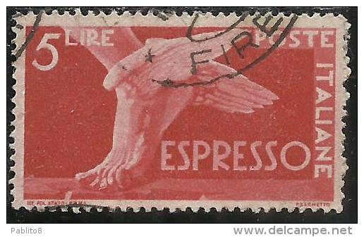 ITALIA REPUBBLICA ITALY REPUBLIC 1945 1952 DEMOCRATICA ESPRESSI SPECIAL DELIVERY ESPRESSO LIRE 5 USATO USED OBLITERE´ - Express/pneumatic Mail