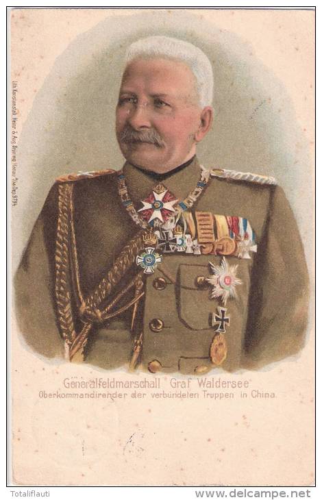 Tsingtau Kiautschou General Feldmarschall Graf Waldersee Oberkommandierender In China 8.8.1901 Color Litho Orden Uniform - Ehemalige Dt. Kolonien