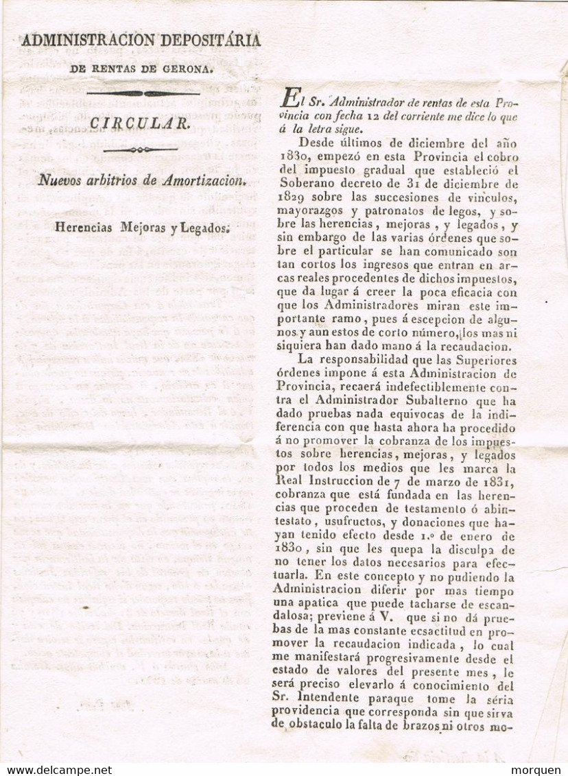 5033. Carta Completa Pre Filatelica GERONA  1832 A Pineda (Barcelona). Circular Sobre Arbitrios - ...-1850 Prefilatelia