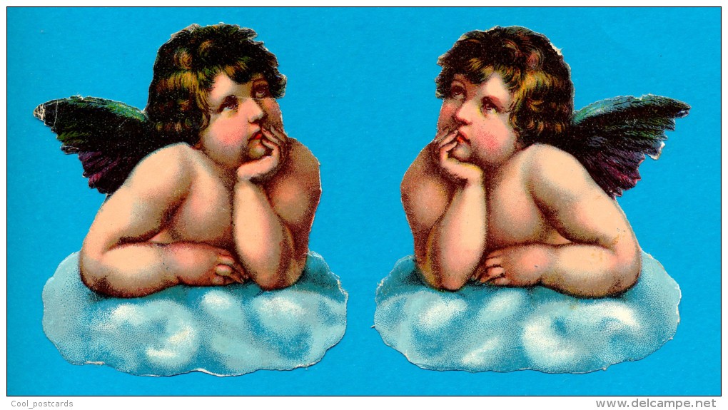 DECOUPIS  ANCIENS GAUFRE, LOT 2, ANGES DANS NUAGES,  TRE BON ETAT,  9.5 X 8.5 Cm - Angeli