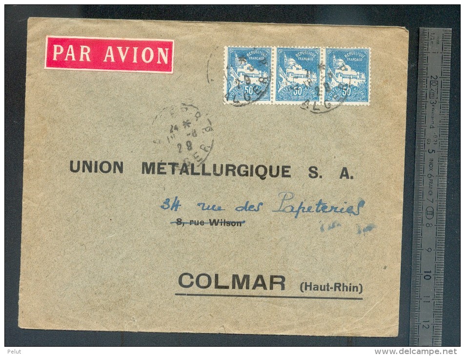 Enveloppe 1929 Algérie Pour Colmar étiquette Rouge Par AVION - Brieven En Documenten