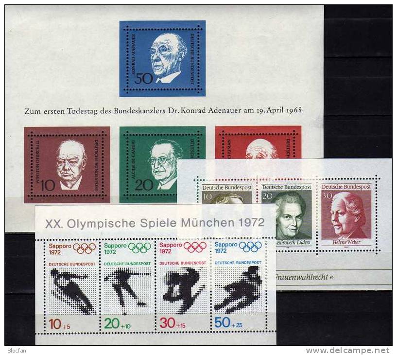 Olympiade Sapporo 1971 Frauenwahlrecht 1969 BRD Block 4,5 Plus 6 ** 8€ Bundeskanzler Adenauer 1968 Bloc Sheet Of Germany - Vrac (max 999 Timbres)