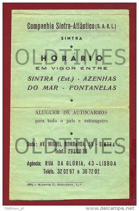 PORTUGAL - COMPANHIA SINTRA ATLANTICO - HORARIO DE AUTOCARRO SINTRA AZENHAS FONTANELAS - 1940 - Transport