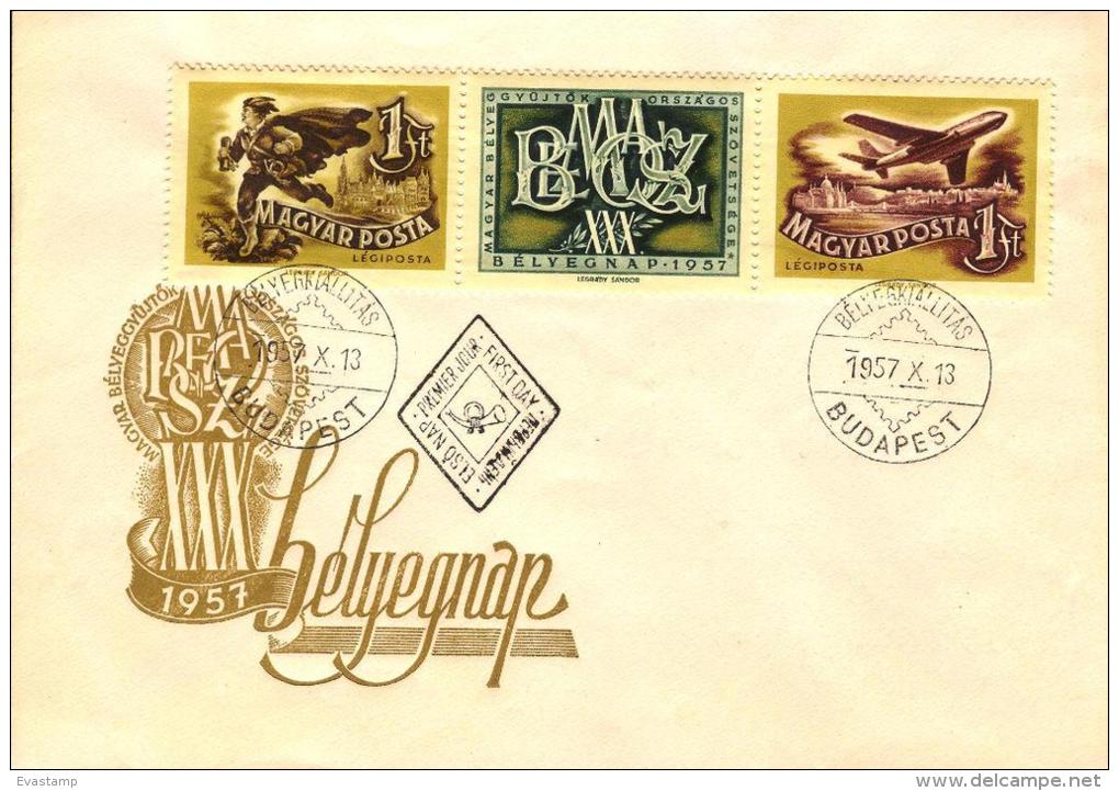 HUNGARY - 1957.AIR FDC - 30th Stampday Strip (Airplane,Mail Carrier) Mi 1501-1502. - FDC