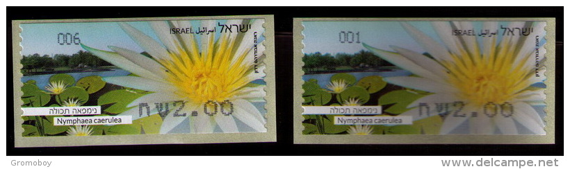 Blue Water Lily ATM 001+006  Israel 2013 - Franking Labels