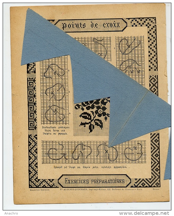 POINTS De CROIX  BRODERIE Motifs Bordures FLEURS COUTURE 1900 Protège Cahier / GODCHAUX PARIS - Protège-cahiers