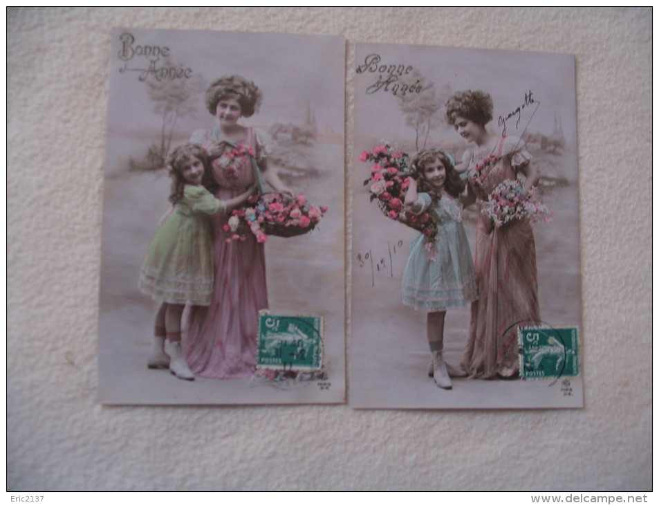 2 CARTES BONNE ANNEE....FEMME ET PETITE FILLE... - Vrouwen