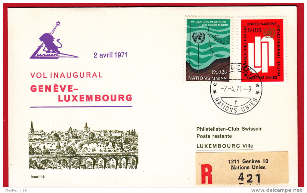 Luxembourg-Genève /Vol Inaugural / 3 Lettres (2 Recomm.) Philatelisten Club Swissair - First Flight Covers