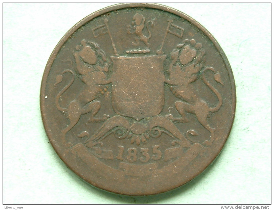 1835 - HALF Anna / KM 447.1 ( Uncleaned - For Grade, Please See Photo ) ! - Inde