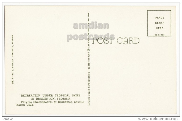 USA -BRADENTON FL ~ PLAYING At SHUFFLEBOARD CLUB ~1960s Vintage FLORIDA Postcard   [4258] - Bradenton