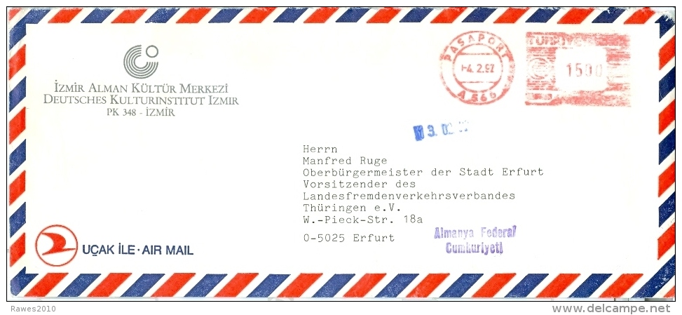 Türkei Izmir Stempel 1992 Deutsches Kulturinstitut Luftpostbrief - Cartas & Documentos