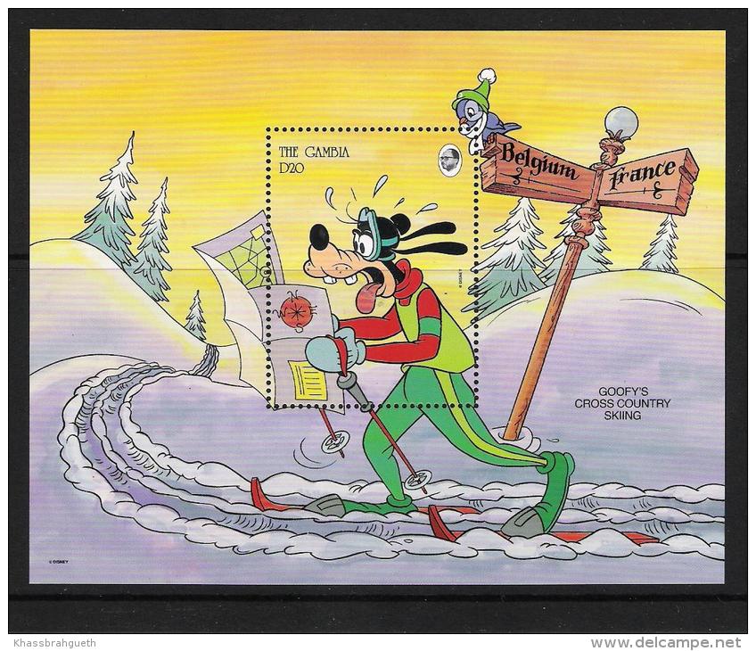 GAMBIE GAMBIA - BLOC WALT DISNEY (**MNH) - DINGO FAIT DU SKI / GOOFY SKIING - Gambie (1965-...)