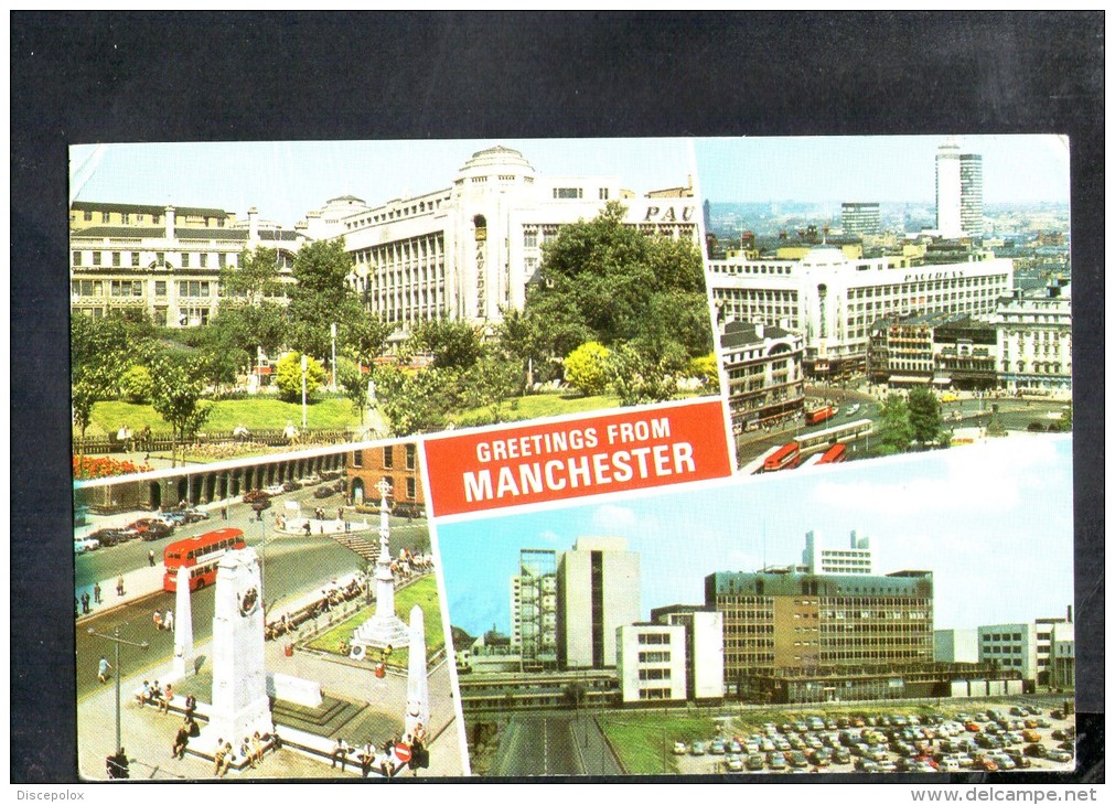 F868 Greeting From Manchester . Multiview - Auto Cars Voitures, Bus Autobus  - Used 1974 - Small Size - Manchester