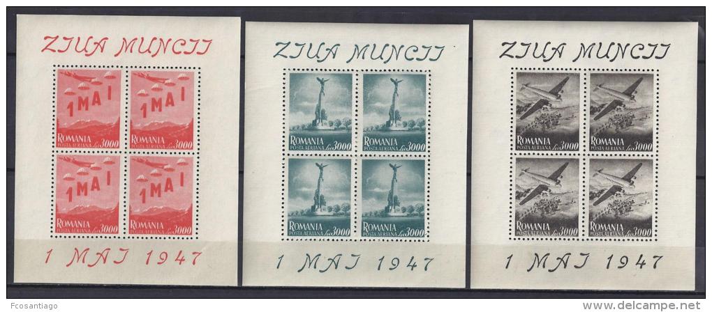 RUMANIA 1947 - Yvert #A39/41 Aereos - MNH ** - Hojas Bloque