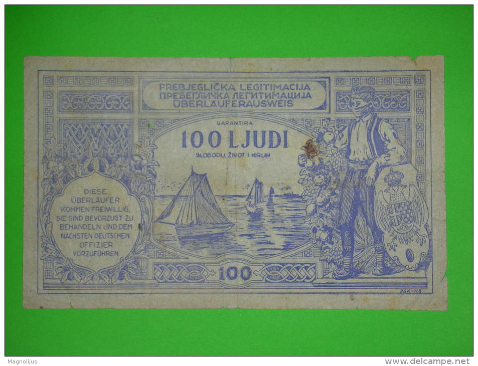 R!R!R!,Yugoslavia,Serbia,German Occupation WWII,extremelly Rare Banknote-refugee Legitimation,100 People Guarantie,nazi - Yougoslavie